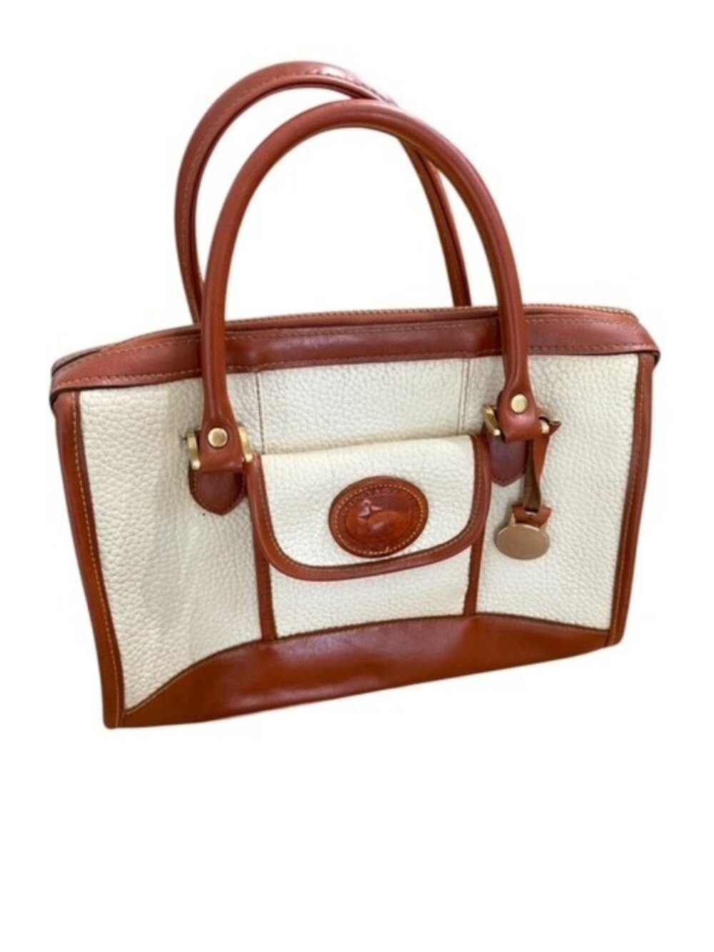 Vintage Dooney and Bourke All Weather Leather Satchel Handbag Bone Cream Tan